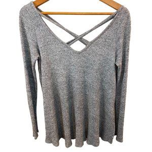 Grey Criss Cross Back Long Sleeve Top M